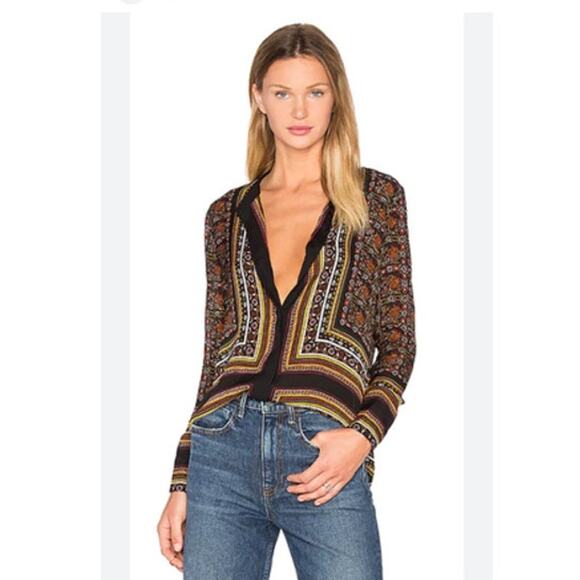 A.L.C. Franco 100% Silk in Brown Multi Button Front Top 8 - Picture 1 of 8